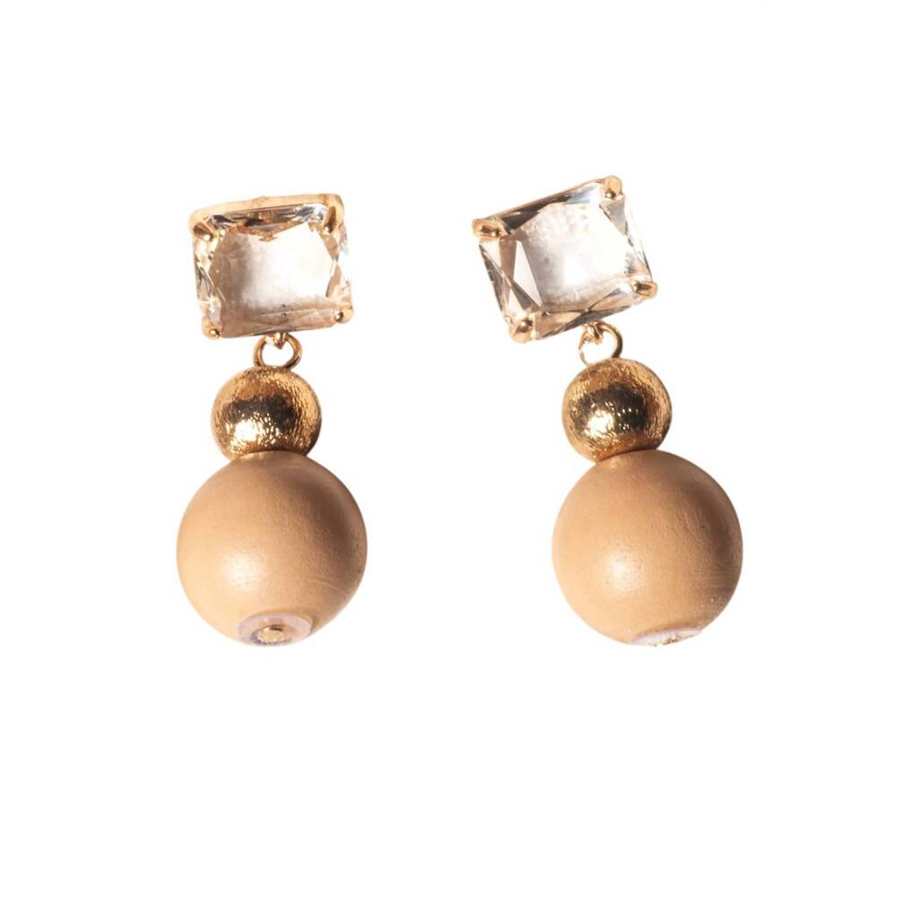 NEW YACHT CLUB ACCESS women's crystal squares earrings in beige